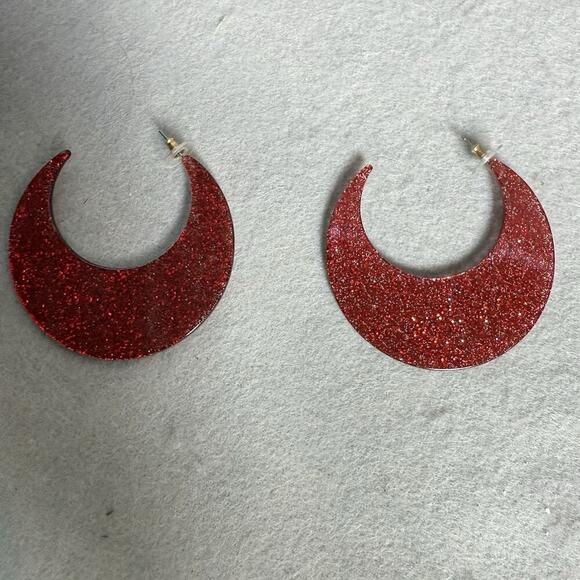 SugarFix By Baublebar C Hoop Earrings Red Sparkly Women Fashion Holiday Jewelry - Picture 4 of 4